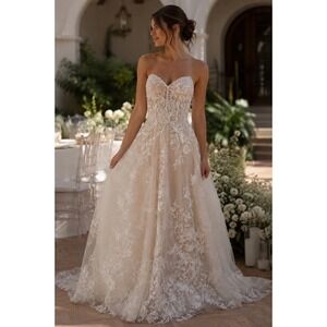 MONIQUE LHUILLIER WEDDING DRESS WITH VEIL FLORAL EXC CONDITIONLACE XXS CORSETTE